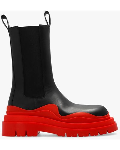 Bottega Veneta Contrast-sole Leather Tire Boots - Red