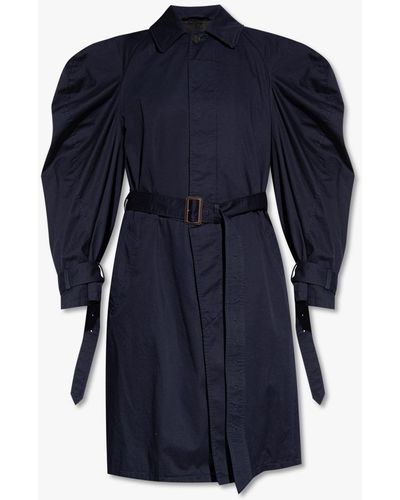 Balenciaga Twisted Puff-sleeves Cotton Trench Coat - Blue