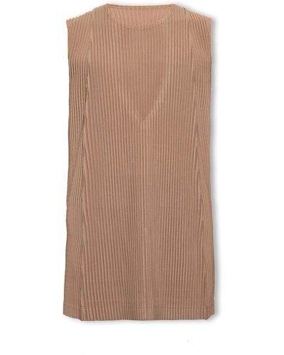 Homme Plissé Issey Miyake Pleated Sleeveless T-shirt, - Brown