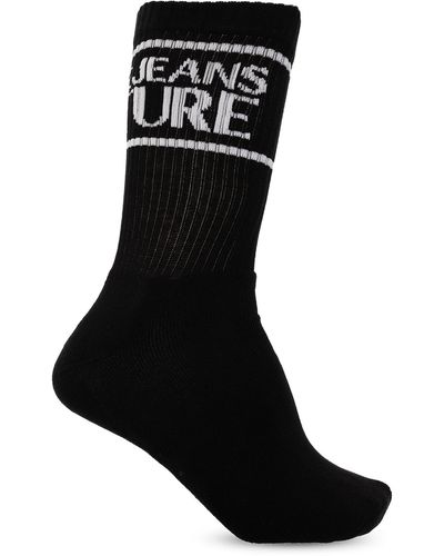 Versace Socks With Logo, - Black