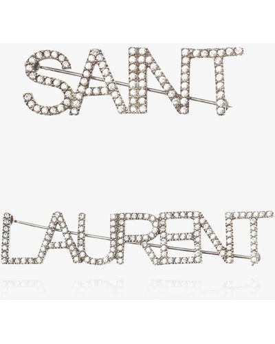 Saint Laurent Branded Brooches, - Metallic