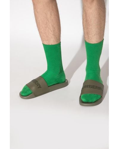 Burberry 'furley' Slides With Logo - Green