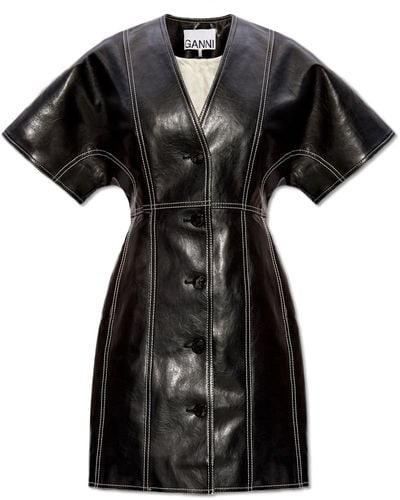 Ganni Dress From Faux Leather, - Black