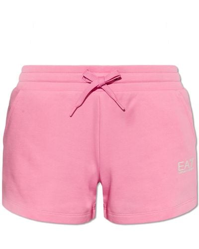 EA7 Cotton Shorts With Logo - Pink
