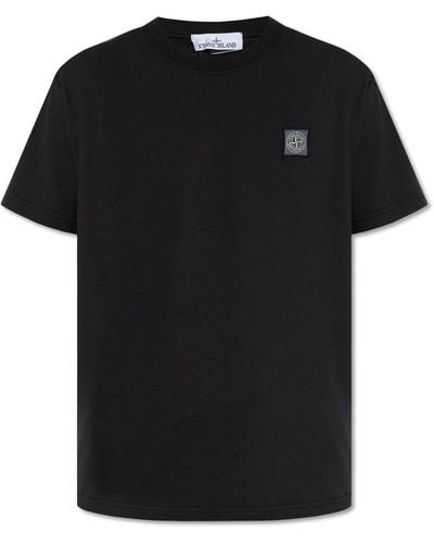 Stone Island Cotton T-shirt With "fixed" Effect - Black