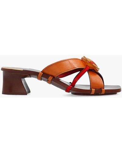 Tory Burch Heeled Leather Mules - Brown