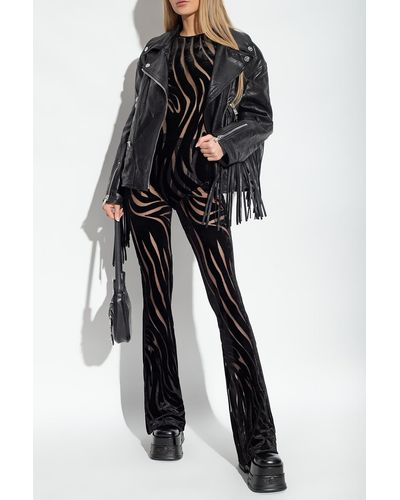 Versace Black Leather Jacket With Fringes