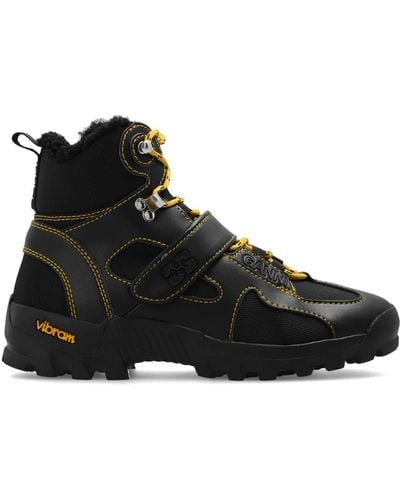 Ganni Hiking Boots With Logo - Black