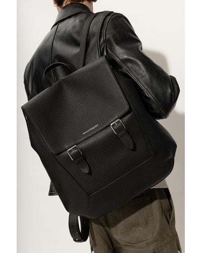 Alexander McQueen Leather Backpack With Logo - Black