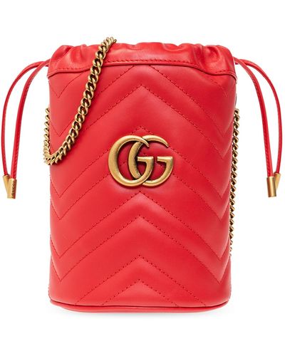 Gucci 'GG Marmont Mini' Bucket Shoulder Bag, - Red