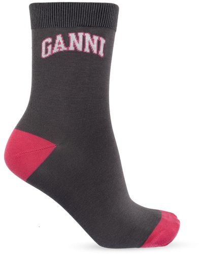 Ganni Socks With Logo, - Black