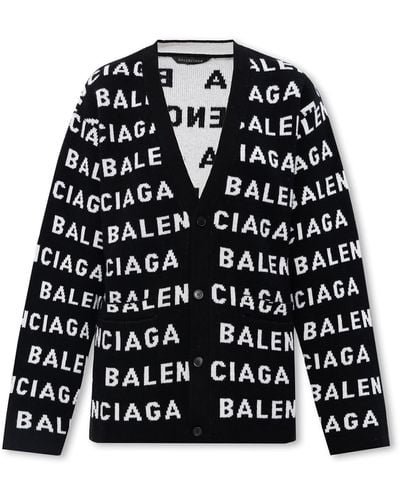 Balenciaga Cardigan With Logo, - Black