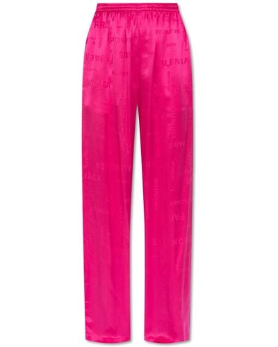 Balenciaga Silk Trousers With Logo, - Pink