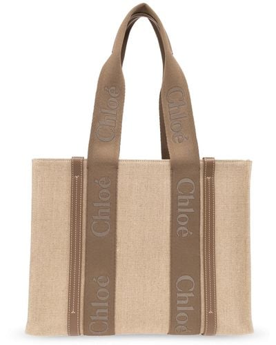 Chloé 'woody Medium' Shopper Bag, - Natural
