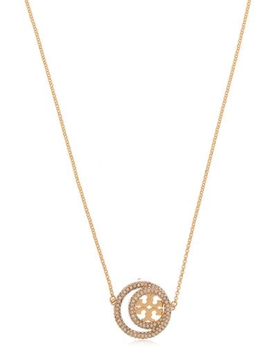 Tory Burch 'miller' Necklace With Logo, - Metallic