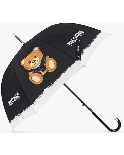 Moschino Folding Umbrella With Logo - Black