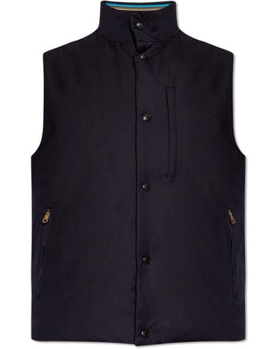 Paul Smith Vest With Standing Collar, - Blue