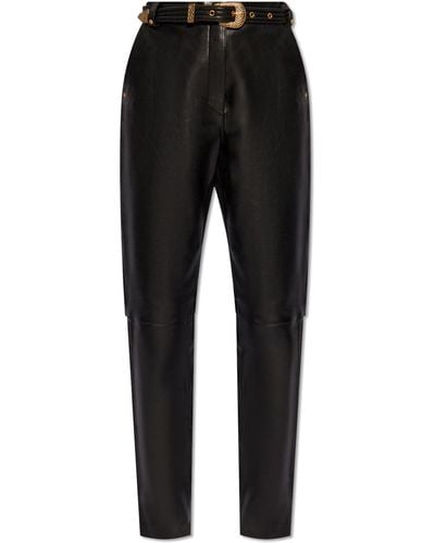 Balmain Leather High-rise Pants, - Black