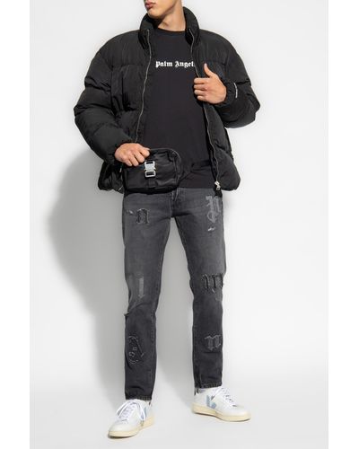 Palm Angels Jeans With Logo Patches - Gray