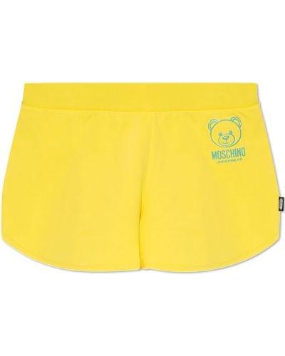 Moschino Cotton Shorts With Logo, - Yellow