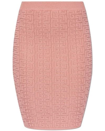 Balmain Monogram Skirt, - Pink