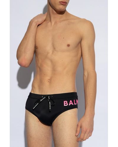 Balmain Swim Shorts With Logo - Black