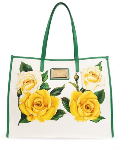 Dolce & Gabbana Shopper Bag With Floral Motif, - Metallic