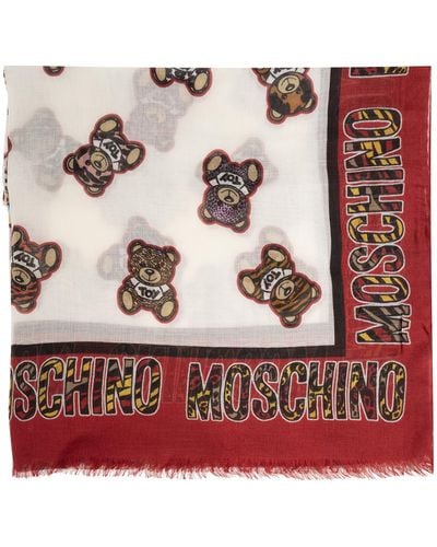 Moschino Scarf With Teddy Bear Motif, - Red