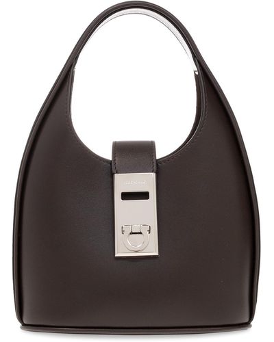 Ferragamo Leather Hobo Handbag - Black