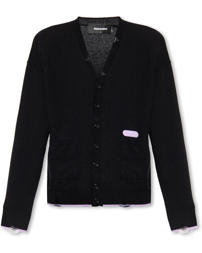DSquared² Wool Cardigan With Logo - Black