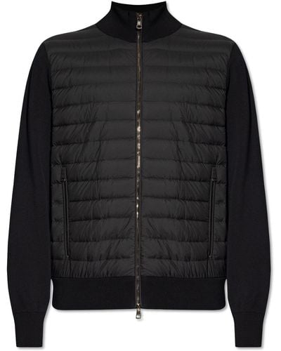 Moncler Cardigan With Down Front, - Black
