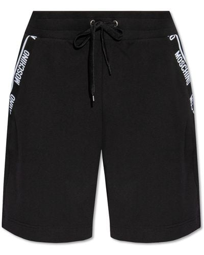Moschino Cotton Shorts With Logo, - Black