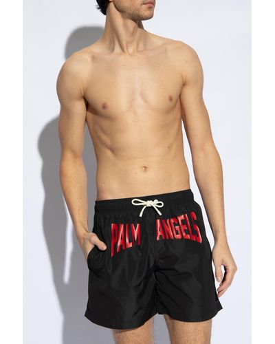 Palm Angels Swimming Shorts With Logo - Red