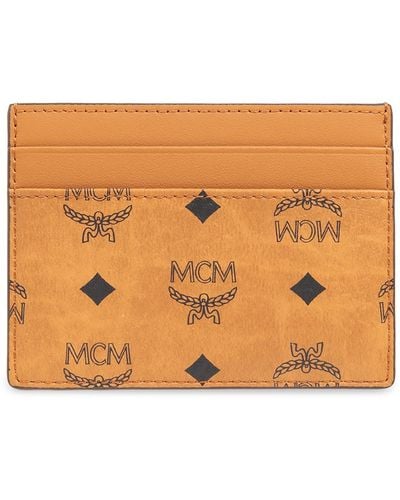 MCM Card Holder With Logo, - Orange