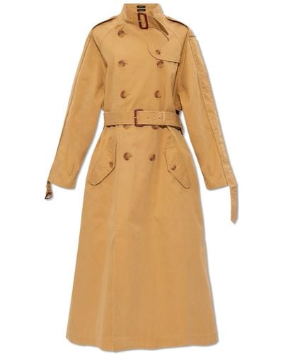 R13 Trench Coat With Standing Collar, - Natural