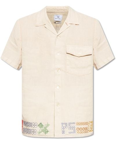 Paul Smith Linen Shirt With Short Sleeves - Natural