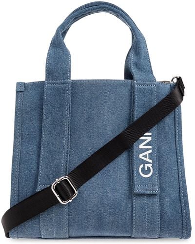 Ganni Shoulder Bag With Logo - Blue