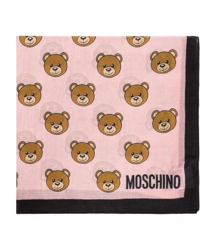 Moschino Scarf With Teddy Bear Motif, - Pink