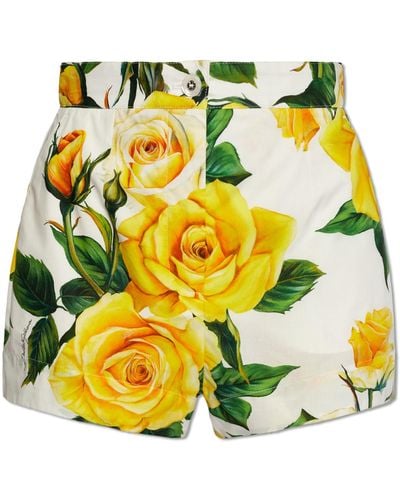 Dolce & Gabbana Shorts With Floral Motif, - Yellow