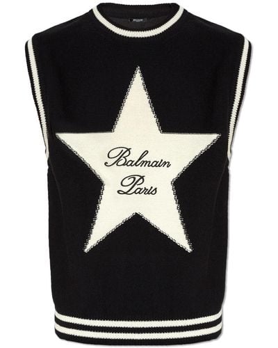 Balmain Vest With Star Intarsia - Black