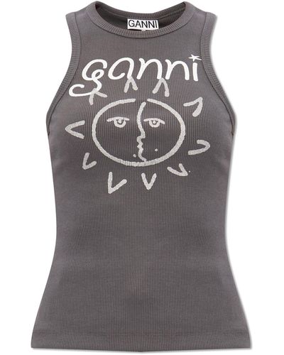 Ganni Printed Top, - Grey