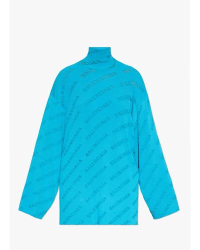 Balenciaga Oversize Ribbed Turtleneck Sweater - Blue