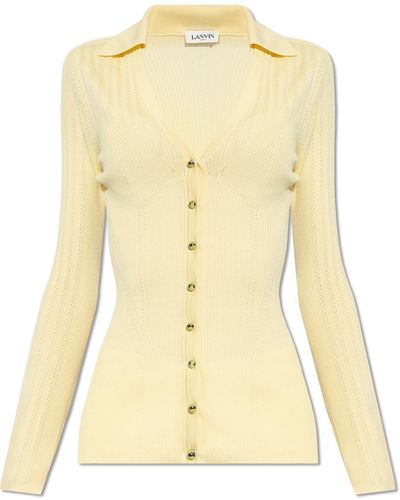 Lanvin Ribbed Cardigan, - Natural