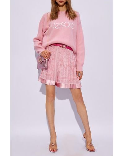 Versace Wool Sweater With Logo, - Pink