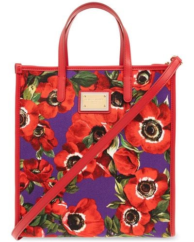 Dolce & Gabbana Floral Shopper Bag, - Red