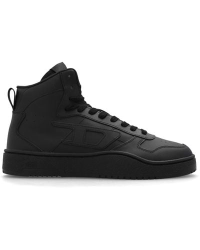 DIESEL Leather High-top Trainers With D Logo - Black