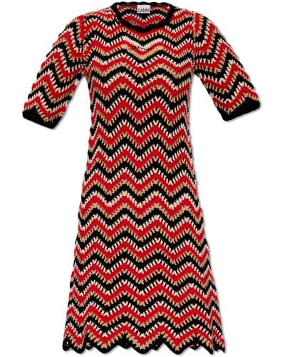 Ganni Dress From Organic Cotton, - Red
