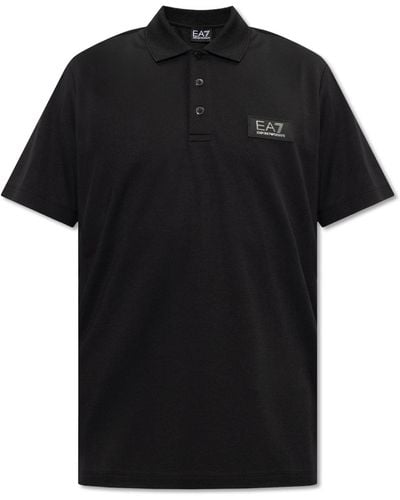 EA7 Polo Shirt With Logo Patch, - Black