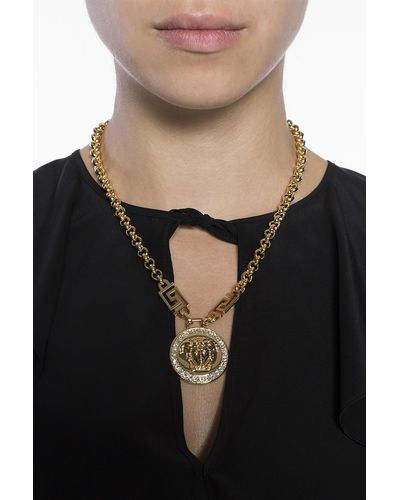 Versace Necklace With Charm, - Metallic