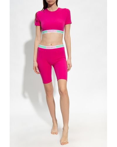 DSquared² Cropped Leggings With Logo, - Pink